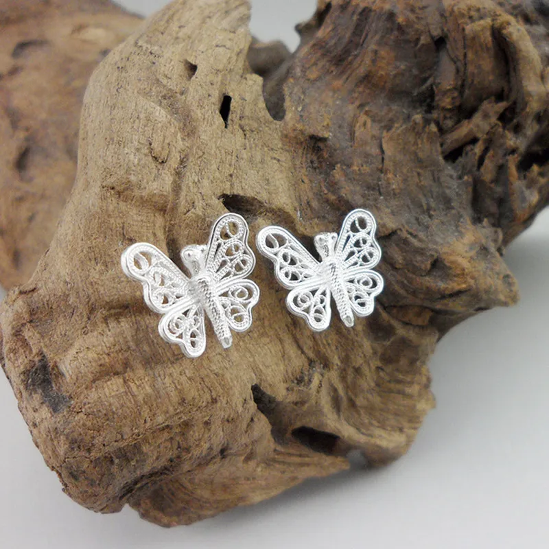 Butterfly Stud Earrings For Women Studs 999 Sterling Silver Jewelry Earing Small Studs Ear Tips Mini Earings Women Jewelry
