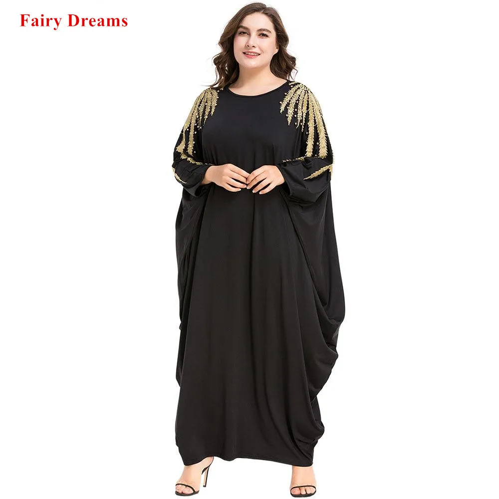 Черный Abayas Бисер Для женщин Исламская Костюмы мусульманских Макси платья с