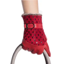 Женские модели, кожаные перчатки с рисунком павлина, разноцветные, овечья кожа, плюс бархат, толстые женские модели, зимние, велосипедные, теплые