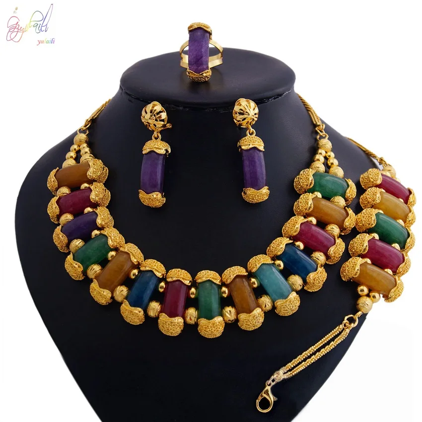 

YULAILI Natural Stone Jewelry Sets Nigerian Wedding African Beads Pure Gold Color Necklaces Accessories for Women