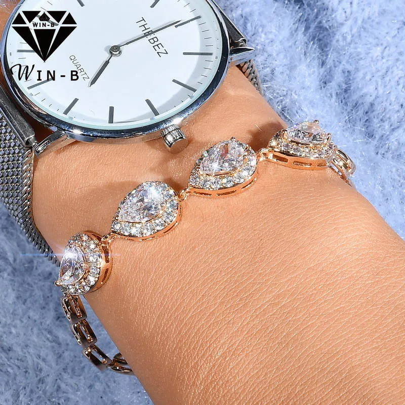 

WIN-B Gold Color Beautiful Heart Shape Love Crystal Bracelets Women Wedding Party Jewelry Female Bangles Lady Pulseras Mujer