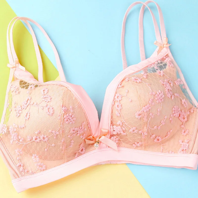GUMPRUN Elegant Women Bra Set Wire Free Embroidery Floral Bra Panties Set Net Yarn Stitching Cute Bow Lingerie Suit Underwear GUMPRUN Elegant Women Bra Set Wire Free Embroidery Floral Bra Panties Set Net Yarn Stitching Cute Bow Lingerie Suit Underwear