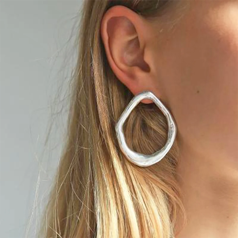 

MAXX Boho Vintage Silver Color Irregular Round Circle Geometric Stud Earrings for Women Charms Statement Earrings Fashion Jewelr