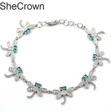 Потрясающий Стрекоза насыщенный Синий Аквамарин Белый CZ женский свадебный серебряный браслет 7,5-8,0 дюйма 26x16 мм