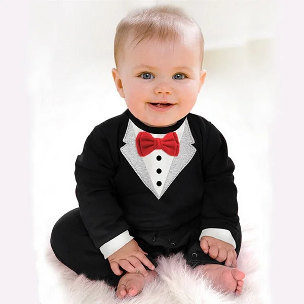 Toddler Boys Gentleman Suit Long sleeved Baby Jumpsuit Newborn Clothing
