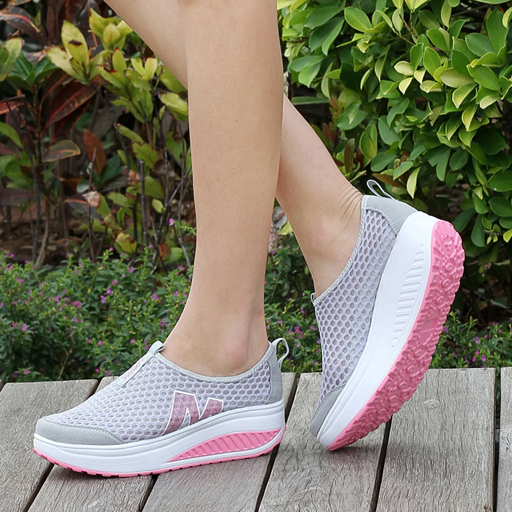 New Women's Shoes Casual Fashion Shoes Walking Platform Height Increasing Women Loafers Breathable Air Mesh Swing Wedges Shoe