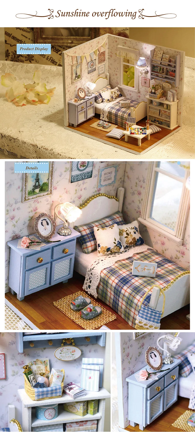 Sunshine Overflowing 3D DIY Wooden Doll House Handmade Mini Puzzle Miniature Furniture Toy Dollhouse Educational Toys Gift (1)