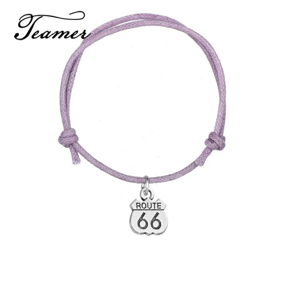 

Teamer Korean Wax Cord Wrap Bracelet Adjustable Message Pendant Bracelets Wording ROUTE 66 Gifts 5pcs/lot Colorful
