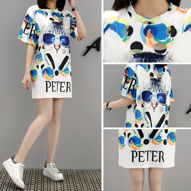 

Mr.nut personality fashion summer new loose large size cartoon print female long section tide brand dress