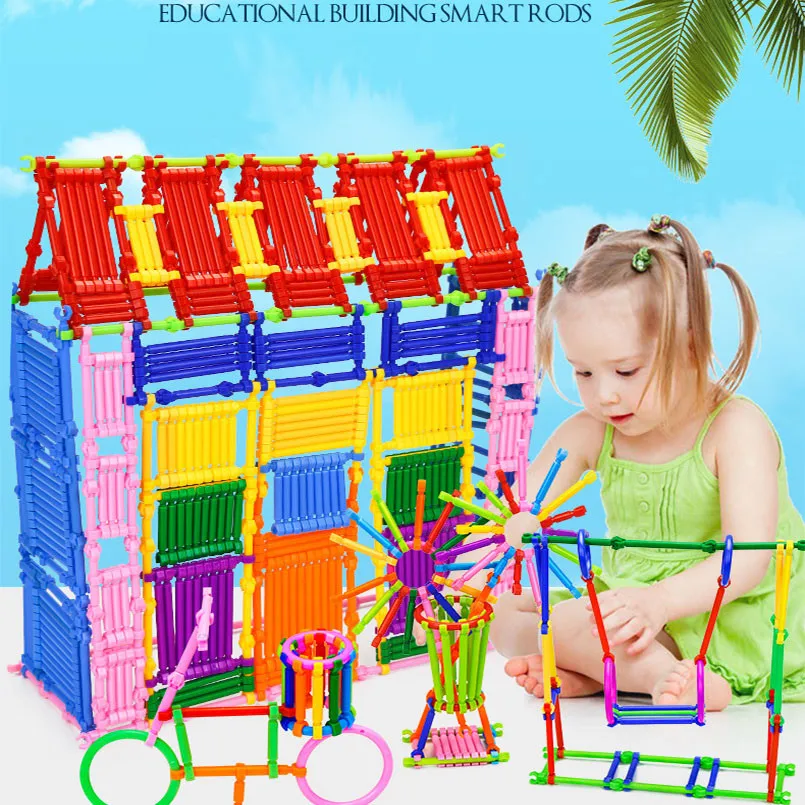 500 шт./компл. Пластик Блоки строительные игрушки набор смарт-Волшебная палочка сборка вставки блок игрушки для детей ящик для хранения