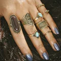 WLP богемный панк этнический крест RuFlower Кристалл кольцо набор, 6 кольцо из элементов Boho женские Подвески ювелирные кольца для суставов палец для женщин