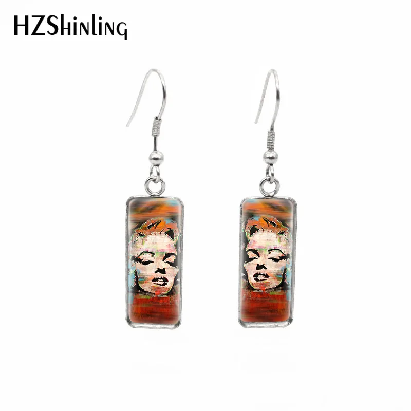 

2019 New Marilyn Monroe Rectangular Earring Memories Square Fish Hook Earring Art Glass Dome Handmade Jewelry