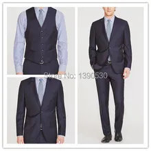 Одежда высшего качества шерсть темно-синий Нотч с ручной прошивкой две кнопки двойной Vent 3 предмета в комплекте мужской костюм