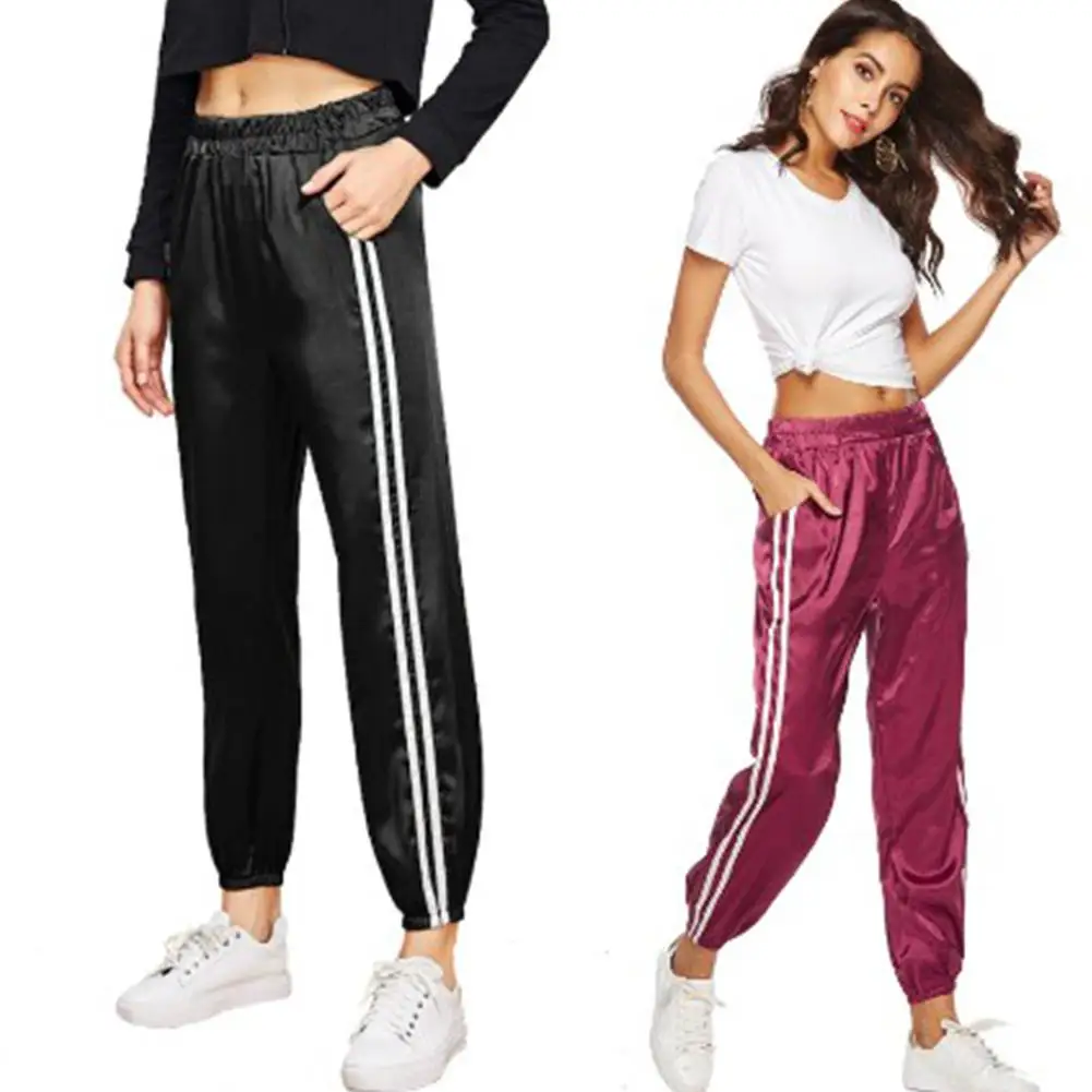 Yfashion Women Casual Pants Satin Stripes Fitness Outdoor Sports Pants Yfashion Women Casual Pants Satin Stripes Fitness Outdoor Sports Pants
