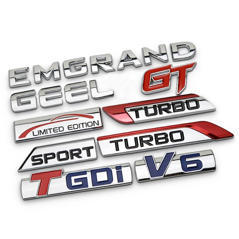 

GT V6 TGDI TURBO SPORT Limited Edition Bar Chrome Metal Letters Emblem Logo for Car Trunk Sticker Black for Geely Emgrand Boyue