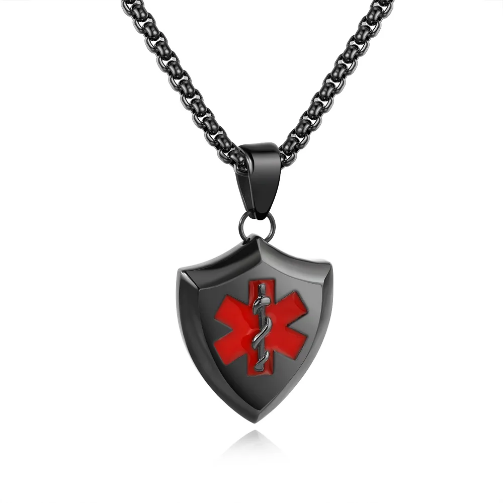 

JHSL Men Medical Alert Sign Pendant Necklace Stainless Steel Black Silver Gold Color Fashion Jewelry Dropship New Arrival