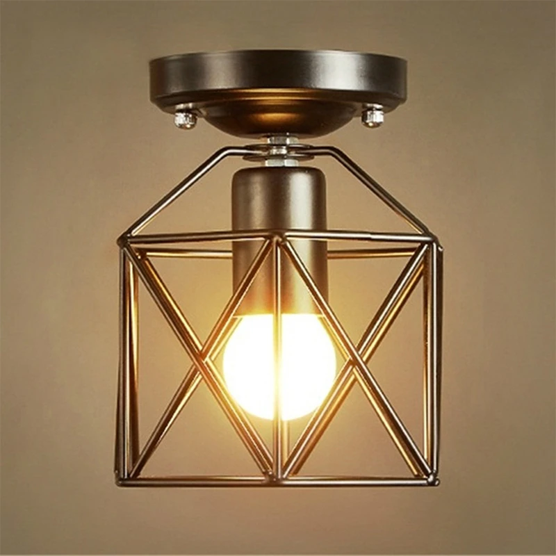

Vintage Ceiling Lights Modern Led Birdcage Retro Loft Ceiling Lamp Shade Home Lighting Luminaire Living Dining Room Light Cage