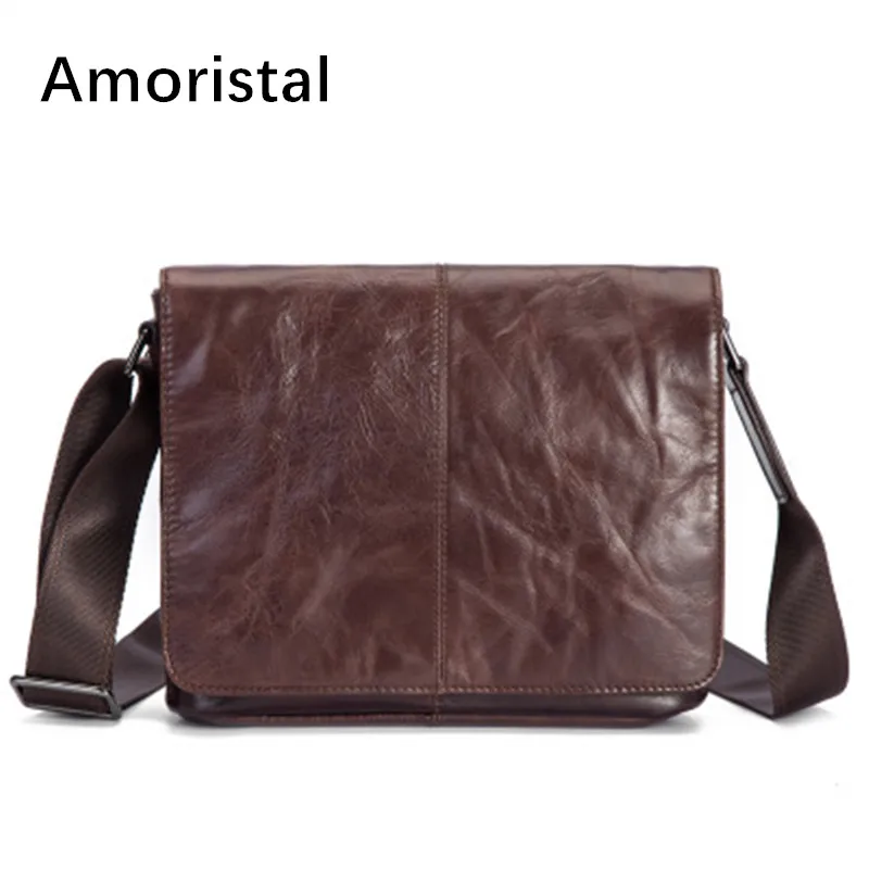 

Men's Bags Fashion Men's Vintage Oil Wax Genuine Leather Messenger Bag Casual Small Package 10 Inch Men's Single Shoulder B048