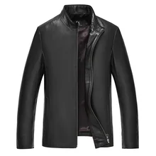 Простая мужская куртка из натуральной овечьей кожи с воротником-стойкой, обычная мужская формальная черная куртка, Экстра большой размер, мужская куртка из натуральной кожи