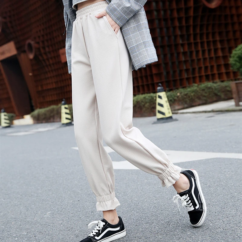 

2019 FASHION Spring Sportswear Student Korean Edition Loose Small Feet Leisure Close Nine Points of Hallen Pants Women Trousers