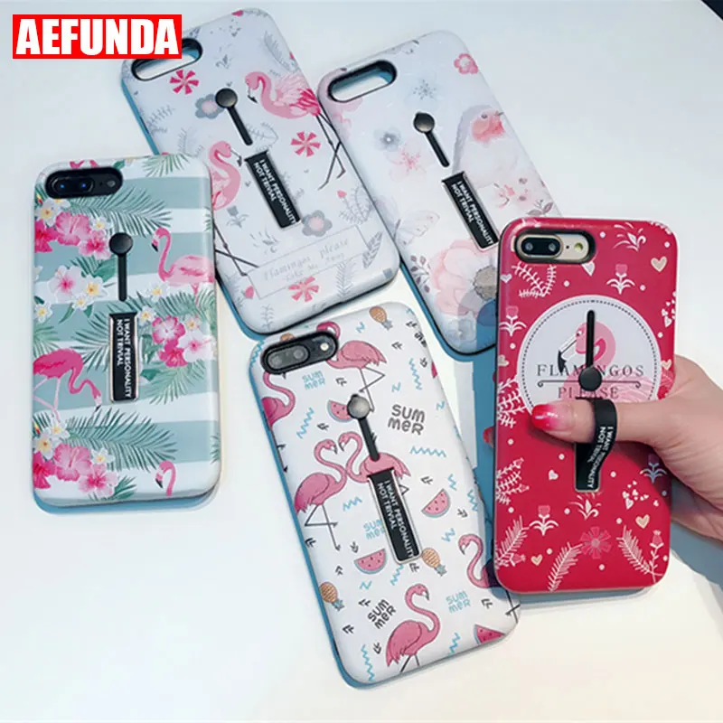 

Hide Ring Stand Holder Phone Case For iPhone XS MAX XR 6 6S Flower For iPhone X 7 8 Plus 7Plus 8Plus Floral Flamingo Bird Cases