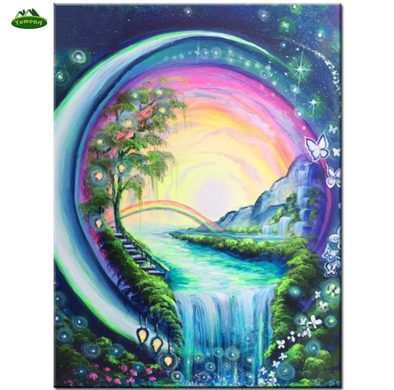 YUMEART 5D Diy алмазная живопись вышивка крестиком YHAterfall Радужная мозаика наборы