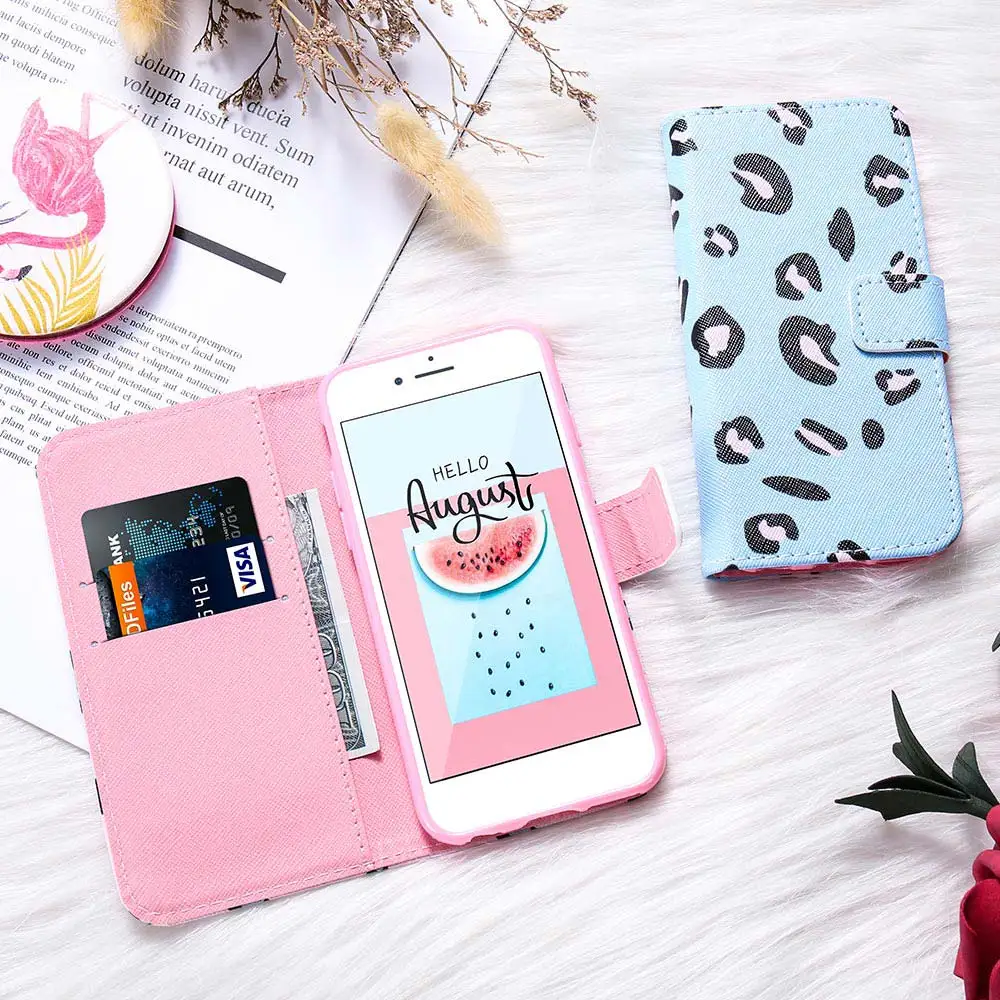Кожаный флип чехол KISSCASE для Samsung S10 S10E Plus S7 S8 S9 леопардовый кошелек Note8 9 A8 A9