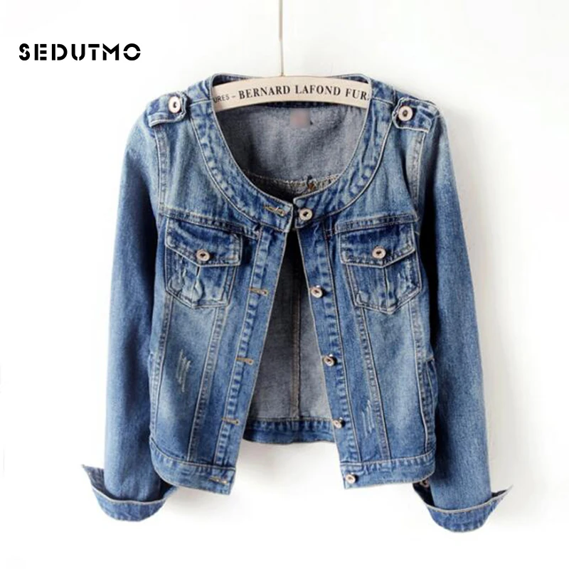 SEDUTMO زائد حجم 5XL الدنيم سترة النساء الشارع الشهير صديقها جان معطف المتناثرة خمر الخريف عارضة الأساسية قميص ED783