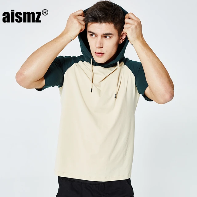 US $10.29 Aismz Europe Size 100 Cotton Hooded T Shirt Mens Short Sleeve Tshirts New Summer Skateboard Tee B