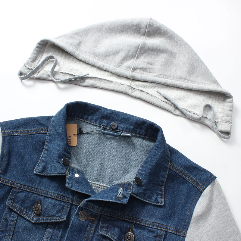jean jacket with cotton sleeves and hood