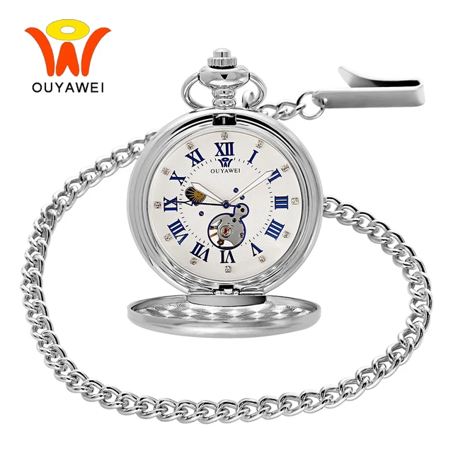 Ouyawei Sun Moon Phase Necklace Pocket Watch Mechanical Roman Number Love Pendan Ouyawei Sun Moon Phase Necklace Pocket Watch Mechanical Roman Number Love Pendan