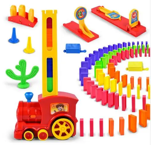 New Automatic placement Domino Electric Train kit Set Up Blocks Elevator Springboard Bridge Set Colorful Bricks Plastic toy gift