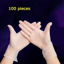 100 шт одноразовые прозрачные ПВХ перчатки утолщенные пластиковые износостойкие инспекционные безопасные коррозионно-стойкие чистящие перчатки