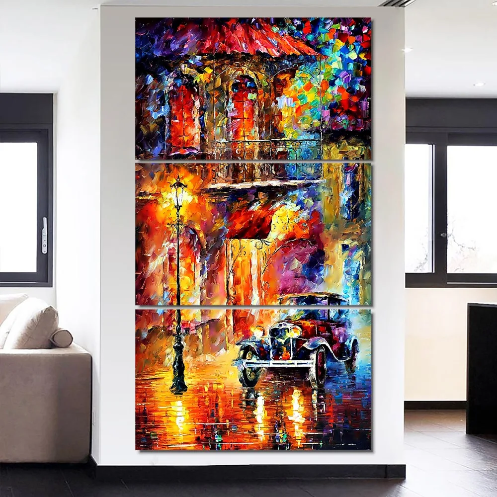 

3 Piece One Set Art Modern Painting Canvas Print Artistic Oil Abstract Urban Road Car Picture Wall Home Decoration Framework