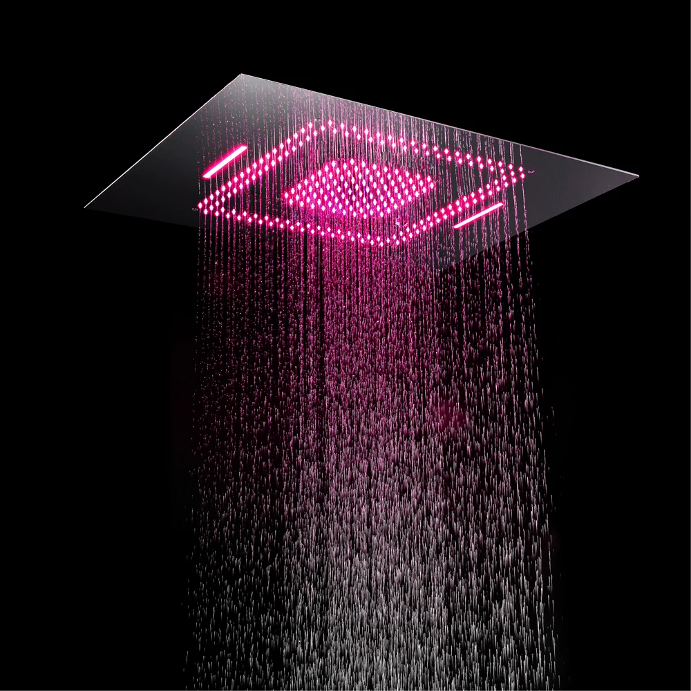 Ceiling Mounted Square Rainfall Shower Head 600*800mm Big Water Flow Waterfall Showerhead Phone Control LED Color For Bathroom