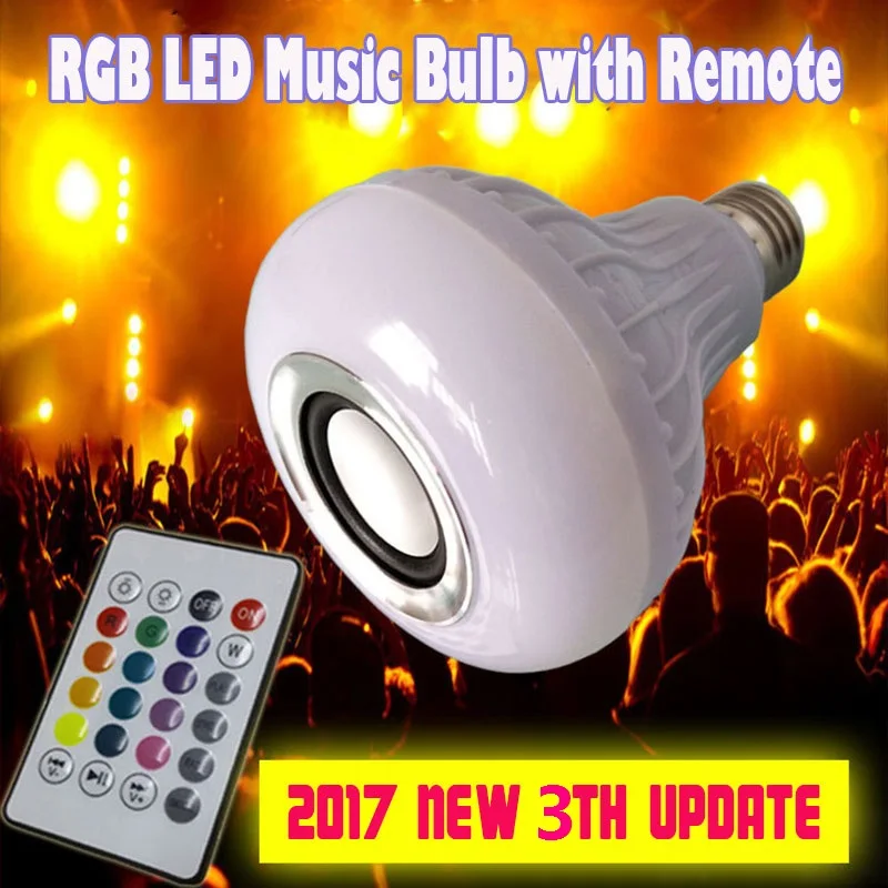 Умный E27 RGB Bluetooth динамик светодиодный светильник 12 Вт Музыка Воспроизведение затемнения беспроводной светодиодный светильник с 24 клавишами дистанционного управления E26 B22