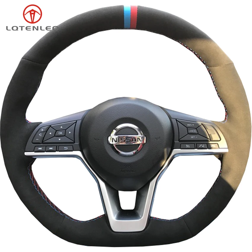 

LQTENLEO Black Suede Car Steering Wheel Cover For Nissan X-Trail Qashqai Rogue Leaf Kicks Micra 2016-2019 March Altima Sylphy