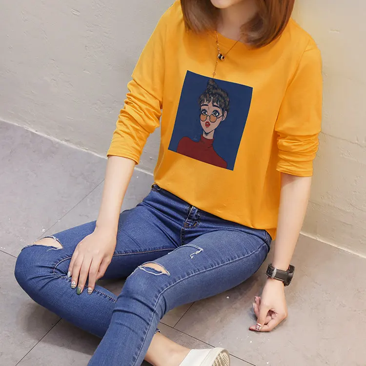Autumn Cartoon Printed Tshirts Women's Long Sleeve T-shirt Female Casual Tees M-XXL Cotton T-shirts For Women Poleras Mujer 2019 (12)