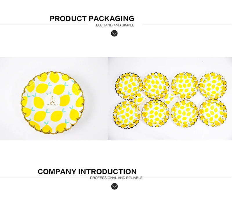 8 шт одноразовая столовая посуда все для праздника лимонный узор бумажная тарелка День Рождения декорации на свадьбу, вечеринку столовые приборы