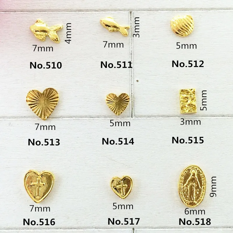

50pcs/pack Japan New 3D Alloy Nail Art Accessory Metal Nail Decoration Kawaii Heart Jesus Fish Style DIY Nail Tools Supplies