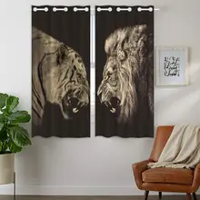 Blackout Curtains Darkening 2 Panels Grommet Window Curtain for Bedroom Lions And Cheetahs Confrontation Threat threat modeling