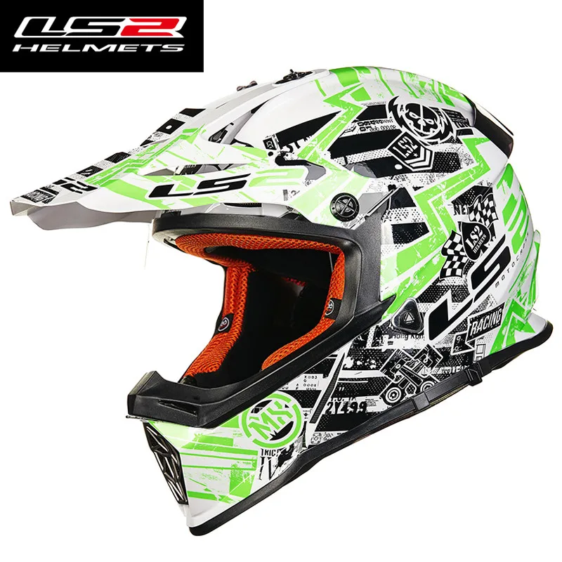 Подлинный LS2 MX437 шлем для гонок по бездорожью, мотоциклетный шлем, шлем для мотокросса - Цвет: white and green