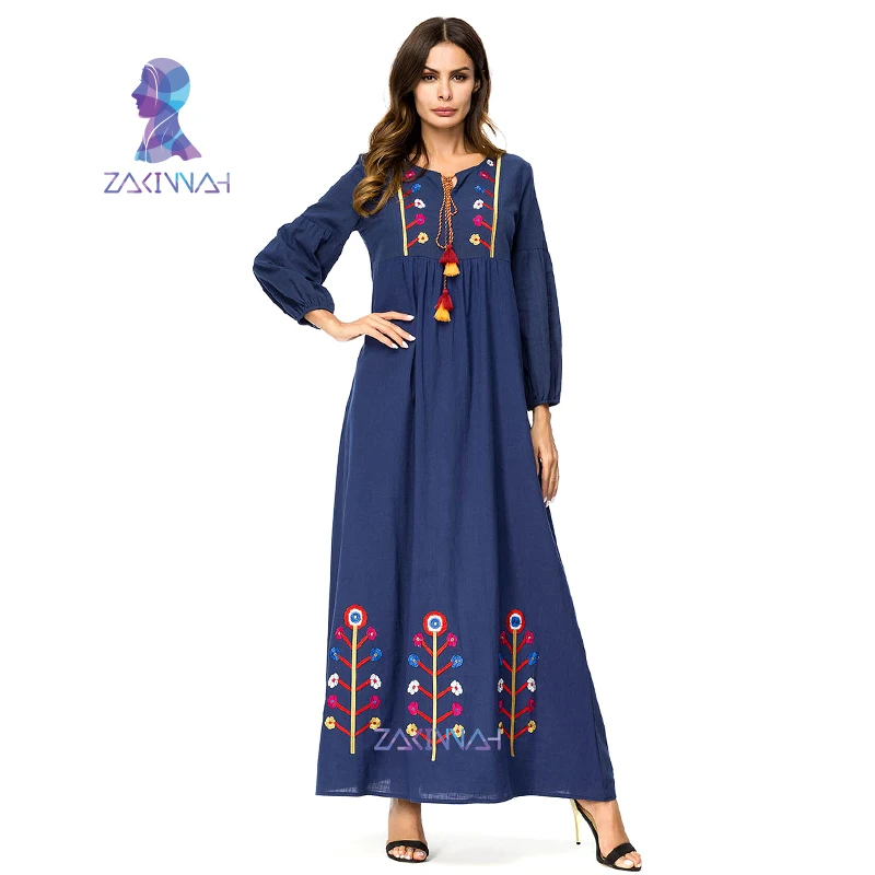 

Dubai Abayas For Women Flowers Embroidery Plus Size Islamic Clothing Turkey Turkish Kaftan Islamic Robe