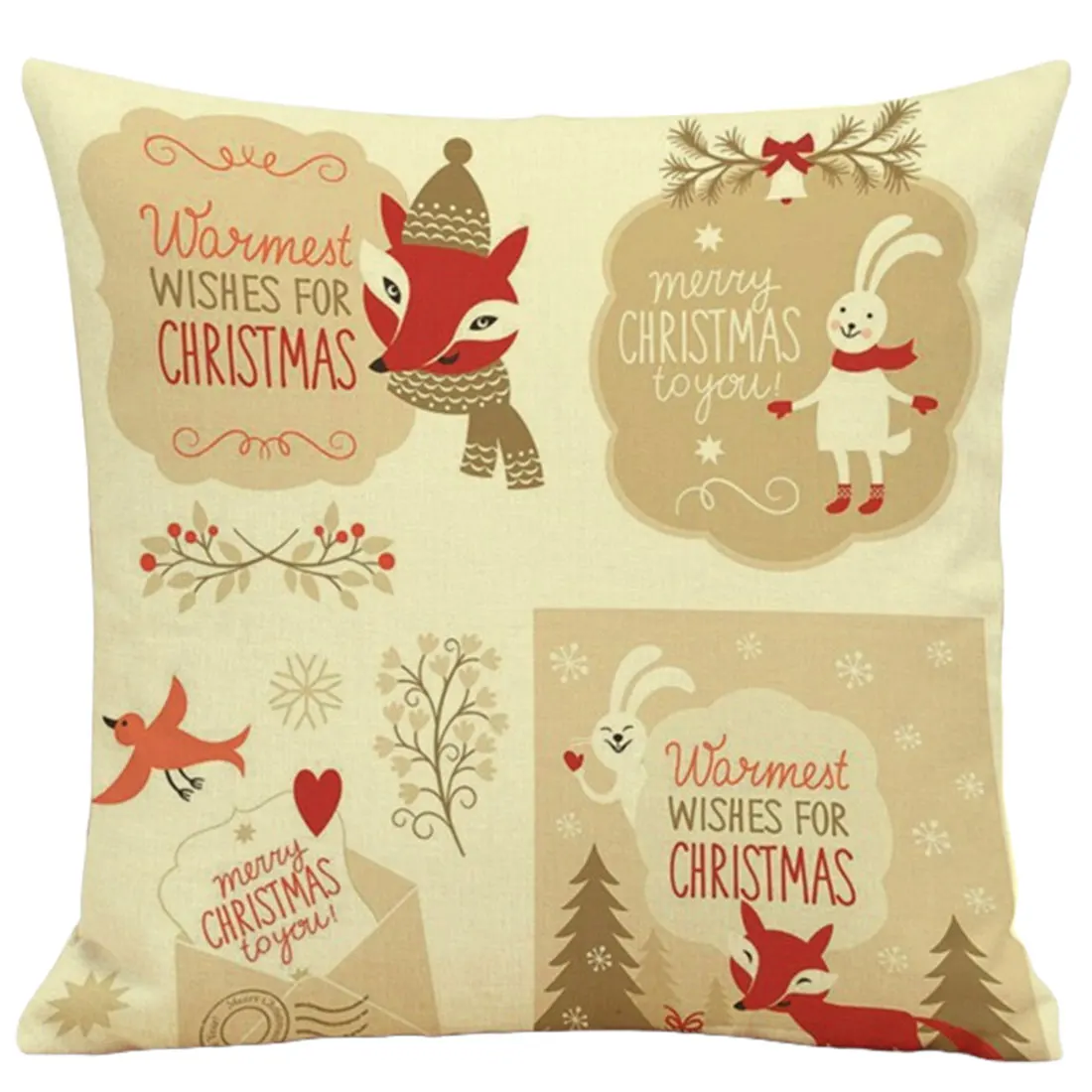Декоративные подушки 45*45 см с новогодним Рождеством, рождественские украшения, наволочки для дома, красная квадратная мультяшная Рождественская елка из льна