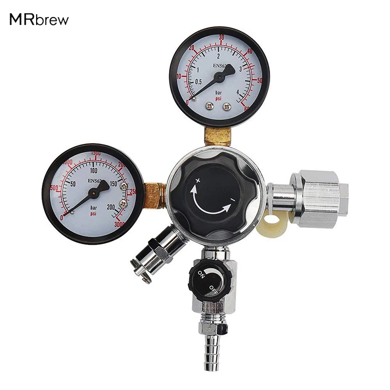 

CO2 Gas Regulator CGA320 Inlet Dual Gauge with 5/16'' Barbed Shutt off Valve for Homebrew Soda Draft Beer