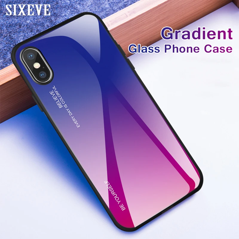 

Tempered Glass Phone Case For iPhone XR Xs Max X 10 iPhone 6 s 6s 7 8 Plus 6Plus 6sPlus 7Plus 8Plus Luxury Gradient Aurora Cover