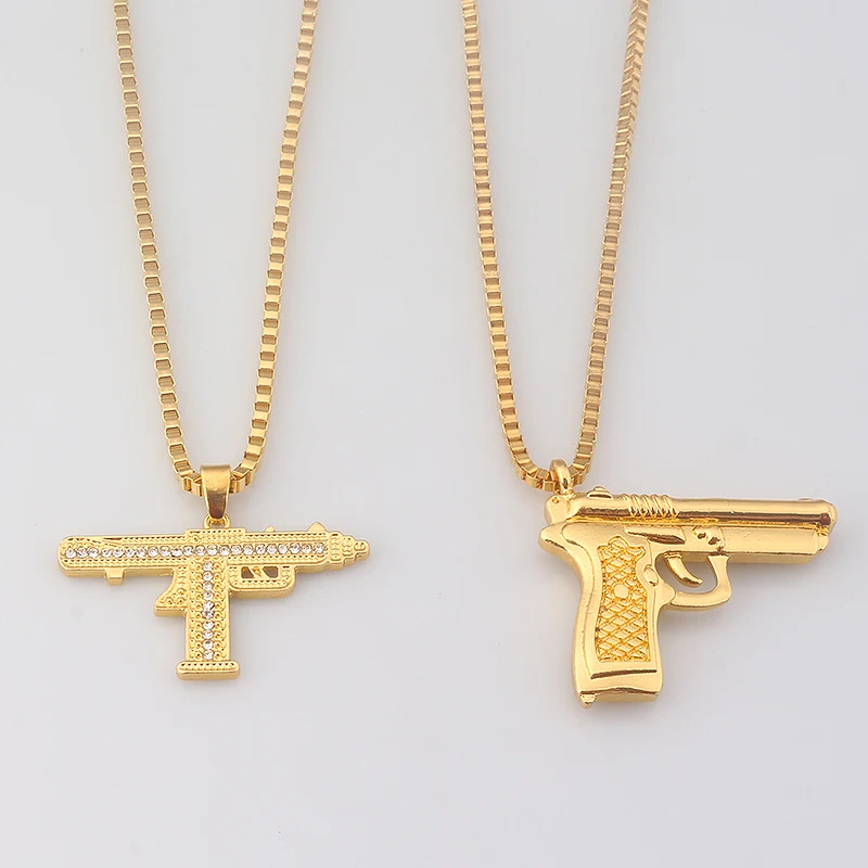 Модные ювелирные изделия Золотой пистолет Кристалл ювелирные изделия для мужчин хип хоп золотая цепочка ожерелье кулон для мужчин и женщин подарок аксессуары