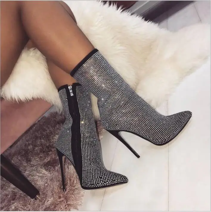 

Women's boots pointed rhinestone high heel boots autumn and winter women's shoes have 42 yards