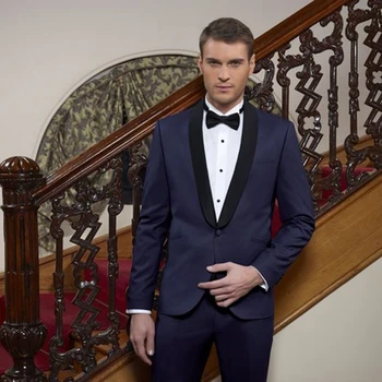 

2018 Formal Slim Fit Skinny Navy Blue Wedding Suits for Men 2 Piece slim fit Tuxedo Groom Prom mens suit Blazer terno Masculino