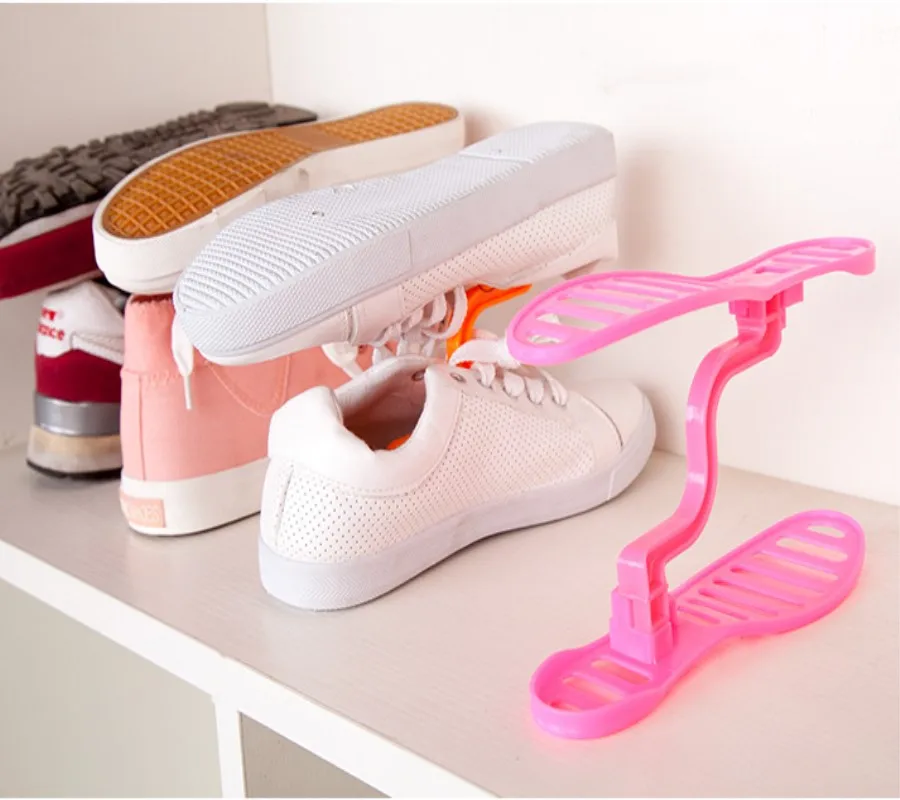 2pcs PINK Adjustable Shoe Hanger Simple Shoe Hanger Plastic Shoe Hanger Double Layer Storage